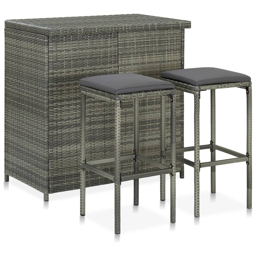 NNEVL 3 Piece Bar Set Poly Rattan Grey-0