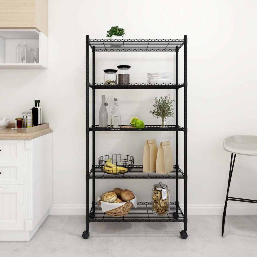 NNEVL 5-Tier Storage Shelf with Wheels 75x35x155 cm Black 250 kg-0