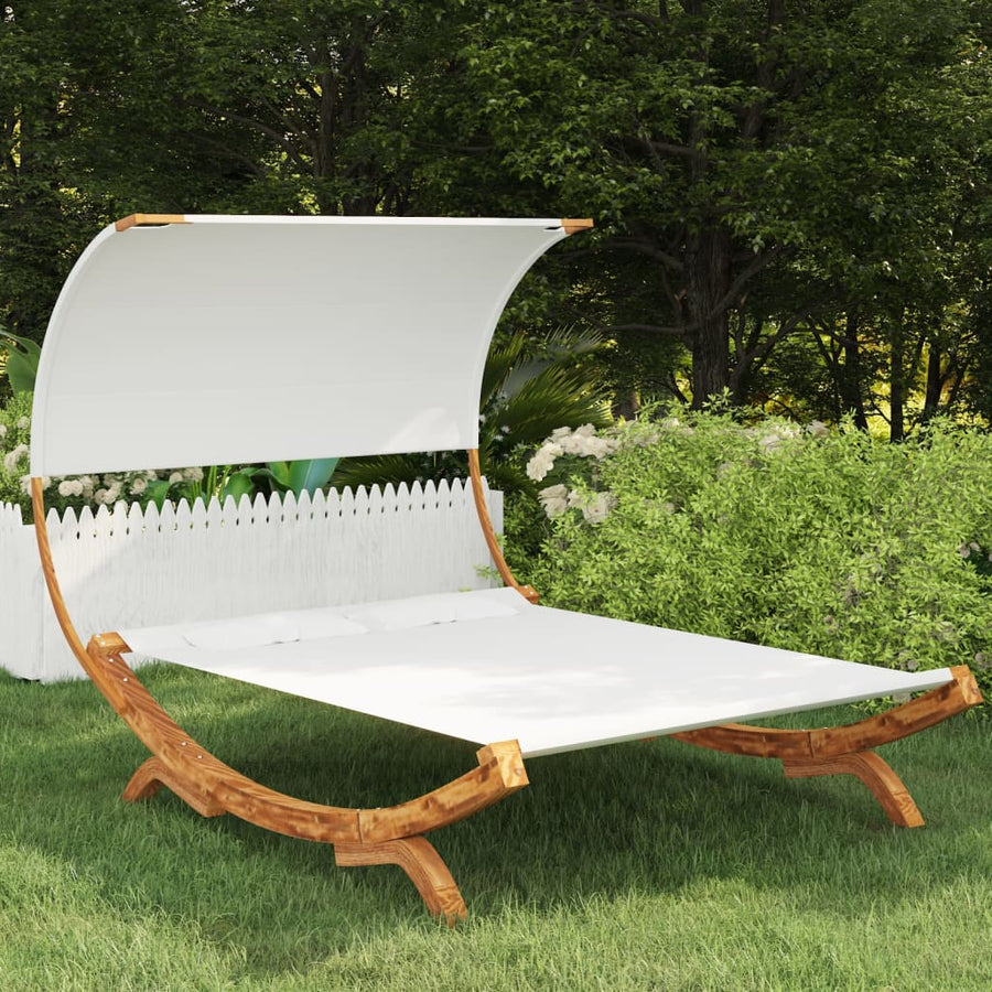 NNEVL Hammock with Canopy 165x210x155 cm Solid Bent Wood Cream-0
