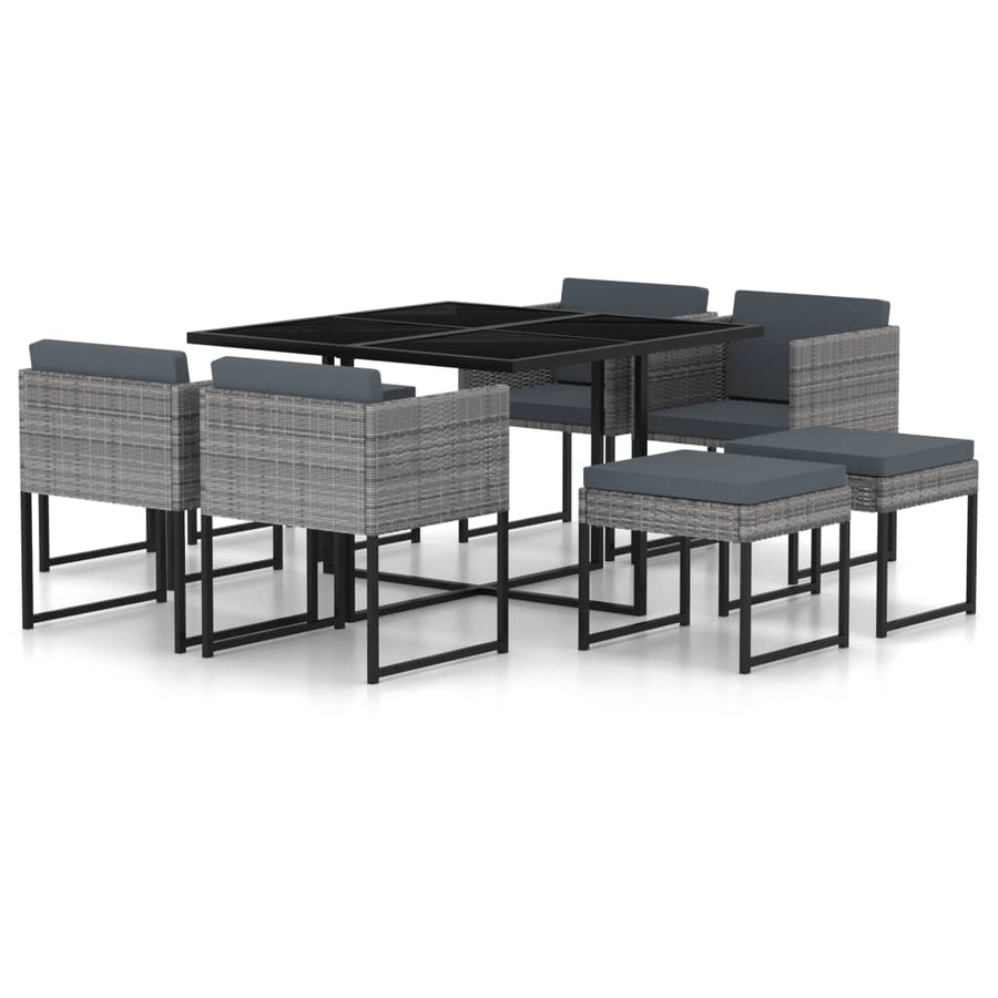NNEVL 9 Piece Garden Dining Set with Cushions Poly Rattan Grey-0