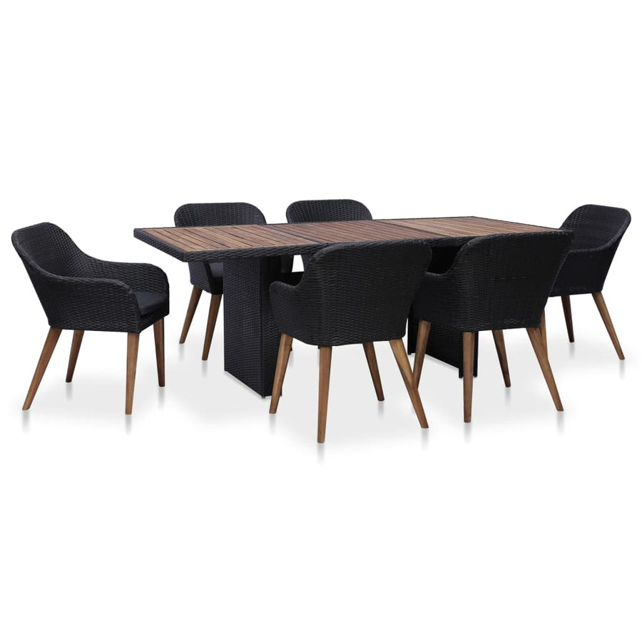 NNEVL 7 Piece Outdoor Dining Set with Cushions Poly Rattan Black-0