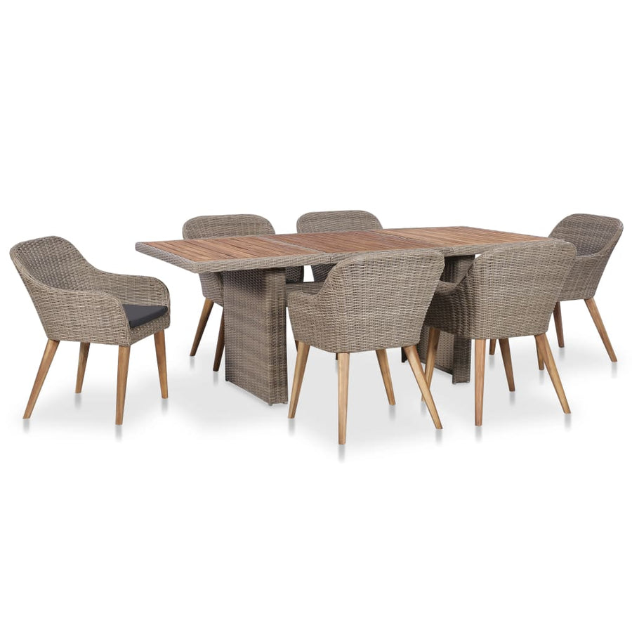 NNEVL 7 Piece Outdoor Dining Set with Cushions Poly Rattan-0