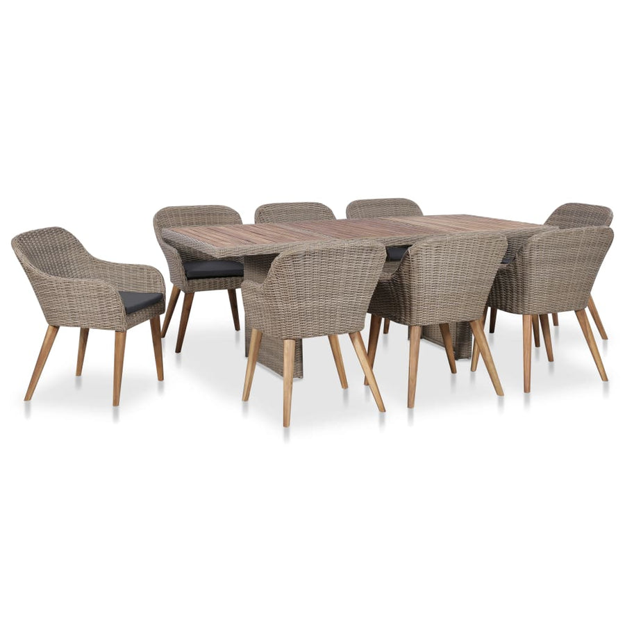 NNEVL 9 Piece Outdoor Dining Set with Cushions Poly Rattan-0