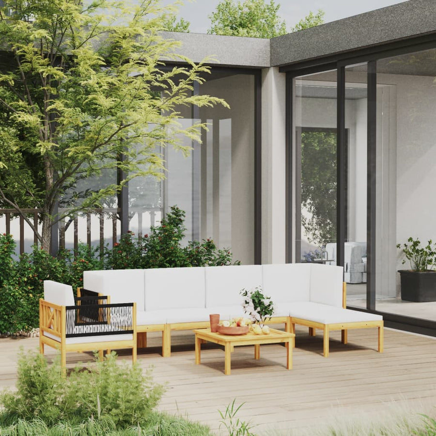 NNEVL 7 Piece Garden Lounge Set with Cushions Cream Solid Acacia Wood-0