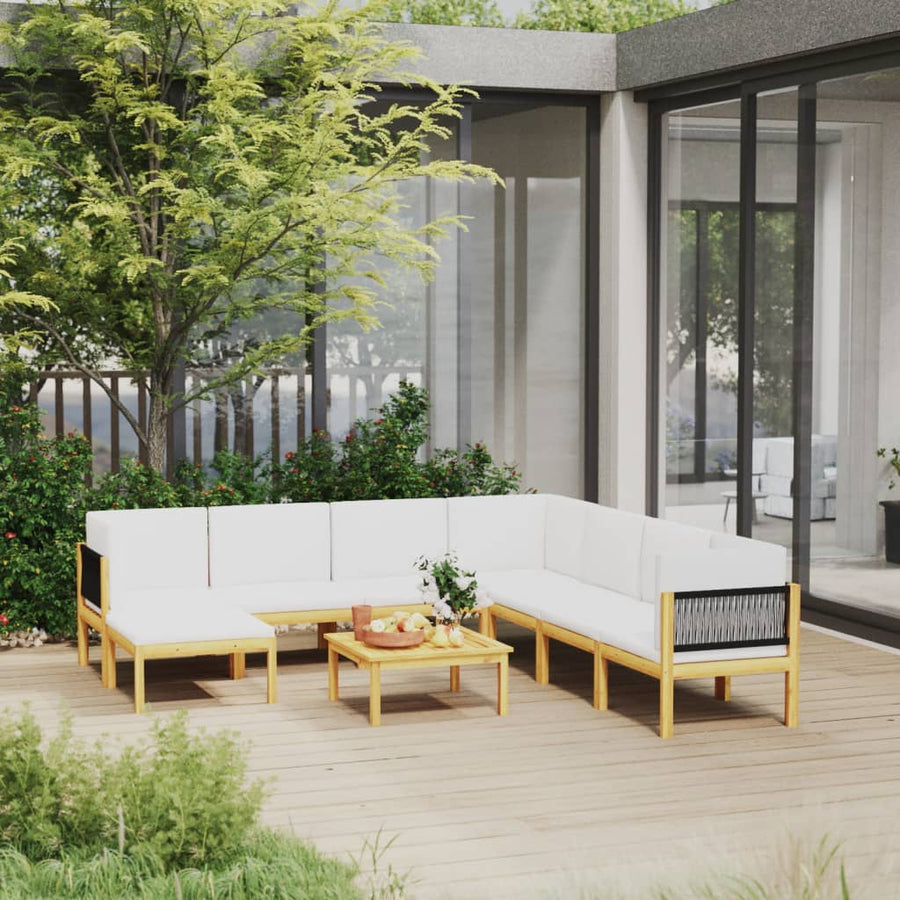 NNEVL 9 Piece Garden Lounge Set with Cushions Cream Solid Acacia Wood-0