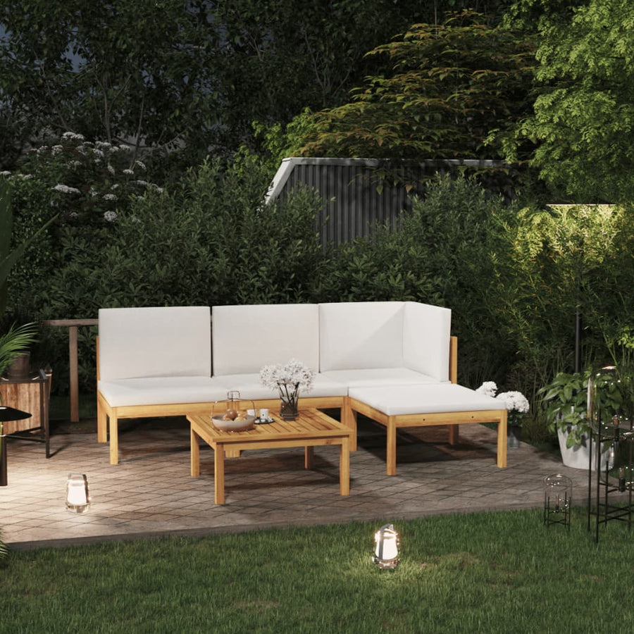 NNEVL 6 Piece Garden Lounge Set with Cushions Cream Solid Acacia Wood-0