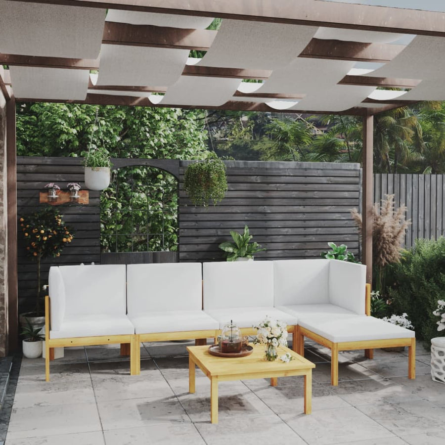NNEVL 6 Piece Garden Lounge Set with Cushions Cream Solid Acacia Wood-0