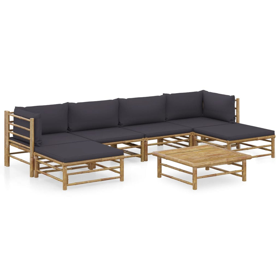 NNEVL 7 Piece Garden Lounge Set with Dark Grey Cushions Bamboo-0