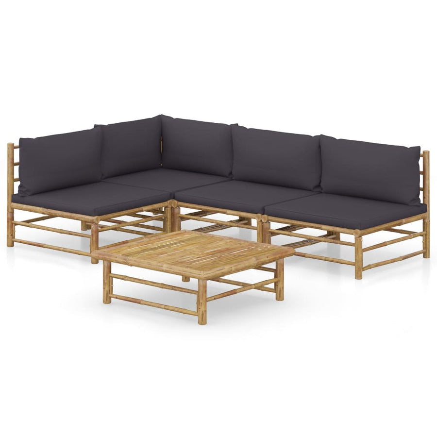 NNEVL 5 Piece Garden Lounge Set with Dark Grey Cushions Bamboo-0