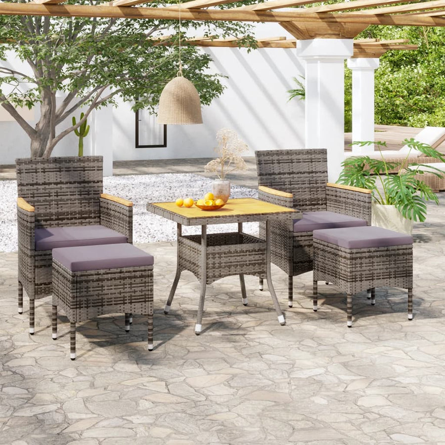 NNEVL 5 Piece Garden Dining Set Poly Rattan & Solid Acacia Wood Grey-0