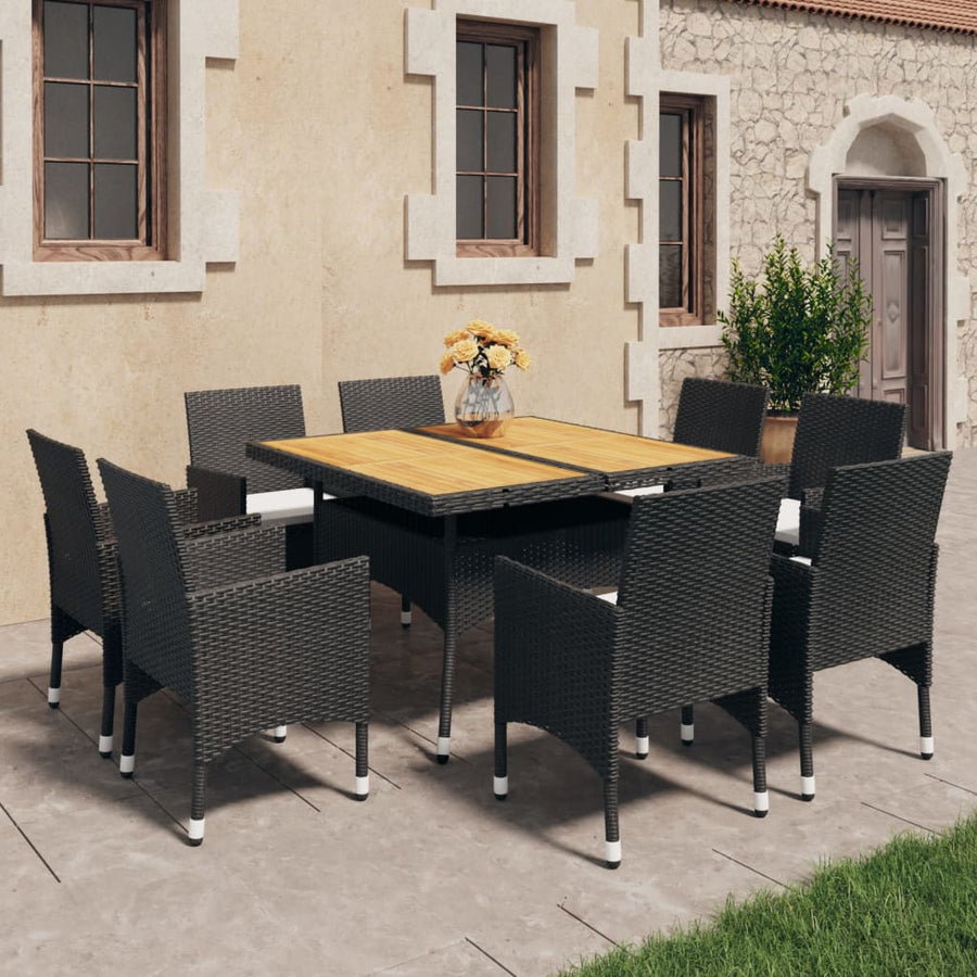 NNEVL 9 Piece Garden Dining Set Poly Rattan and Acacia Wood Black-0
