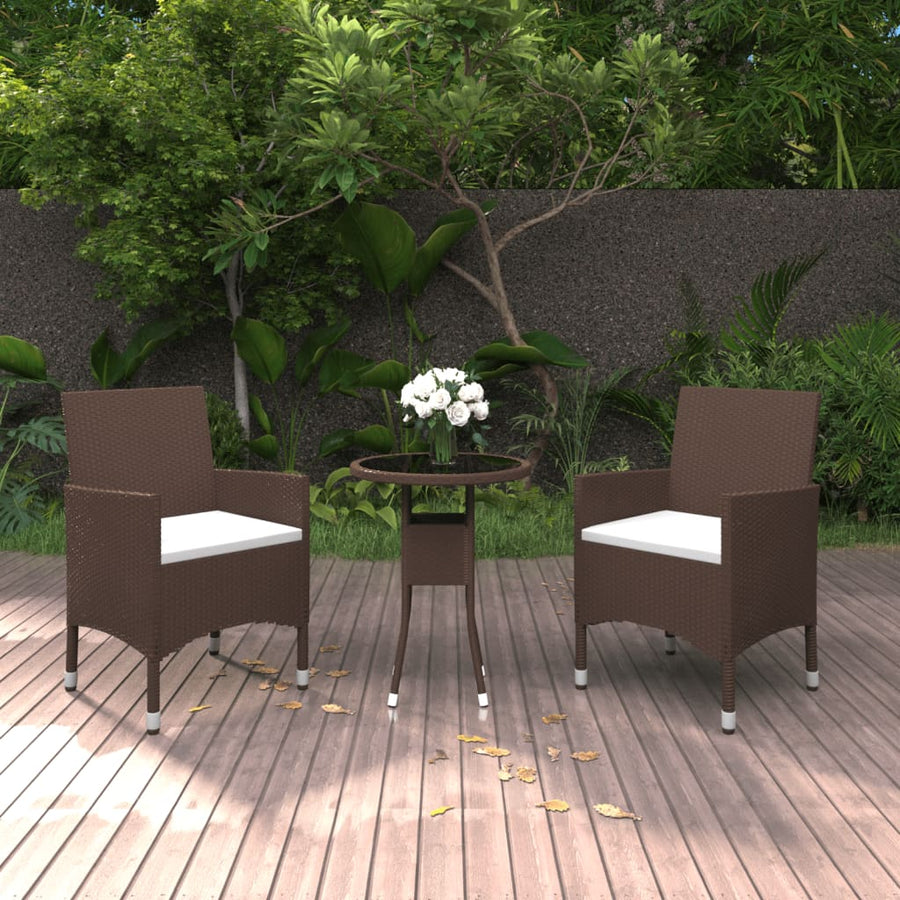 NNEVL 3 Piece Garden Dining Set Poly Rattan Brown-0