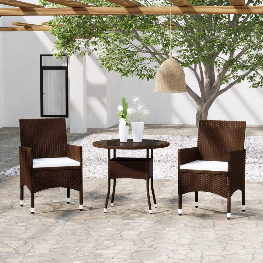 NNEVL 3 Piece Garden Dining Set Poly Rattan Brown-0