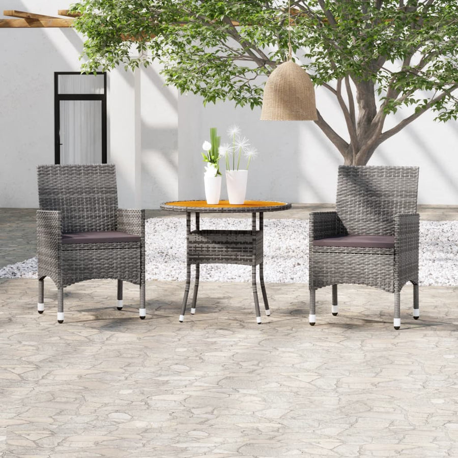 NNEVL 3 Piece Garden Dining Set Poly Rattan Grey-0