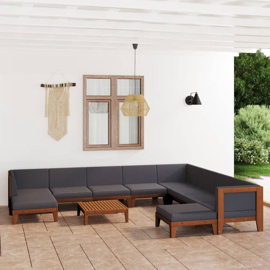 NNEVL 11 Piece Garden Lounge Set with Cushions Solid Acacia Wood-0