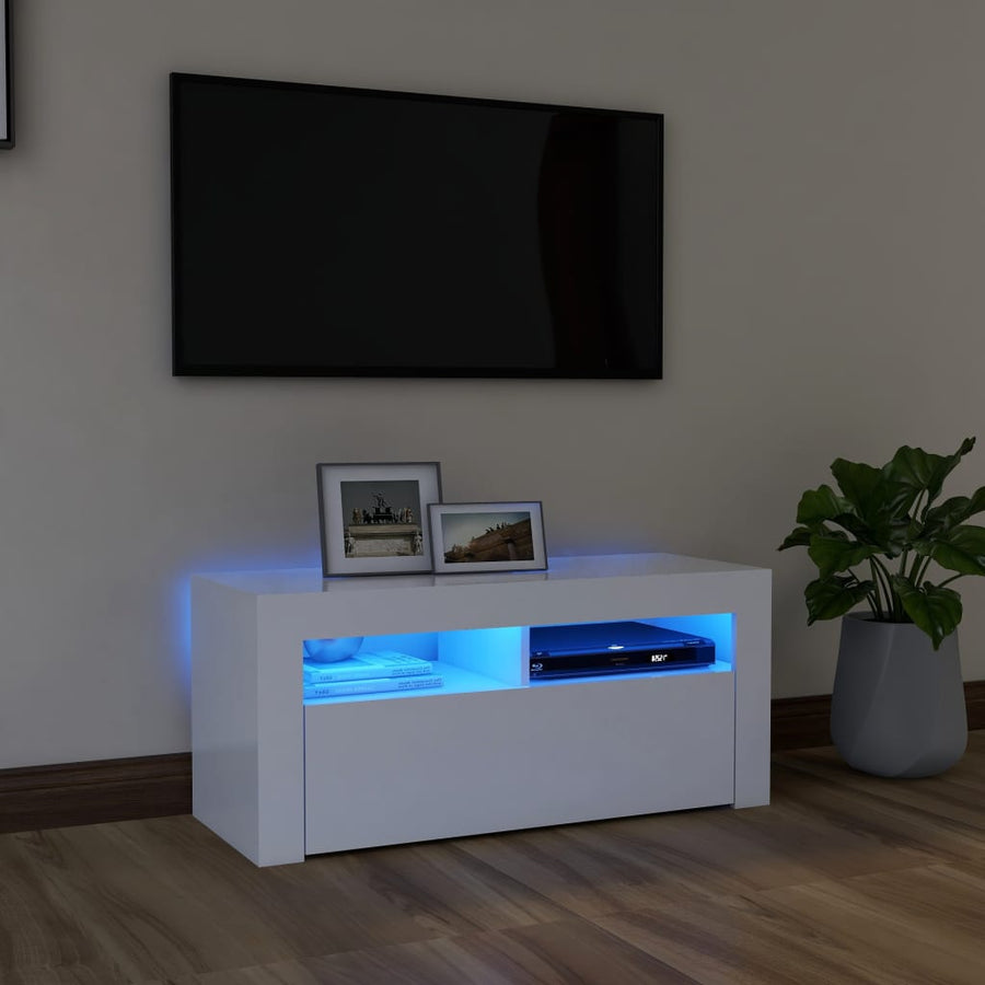 NNEVL TV Cabinet with LED Lights White 90x35x40 cm-0