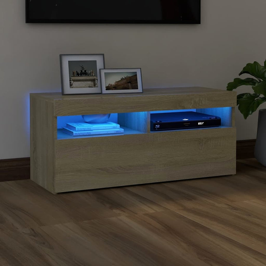 NNEVL TV Cabinet with LED Lights Sonoma Oak 90x35x40 cm-0
