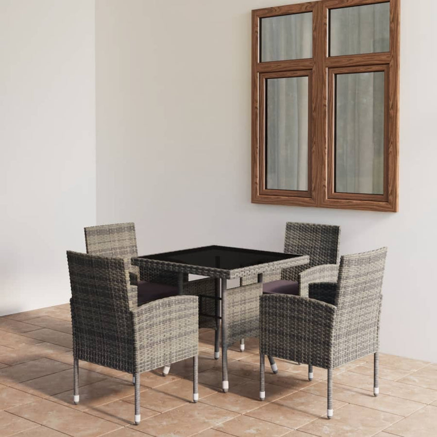 NNEVL 5 Piece Garden Dining Set Poly Rattan Anthracite-0