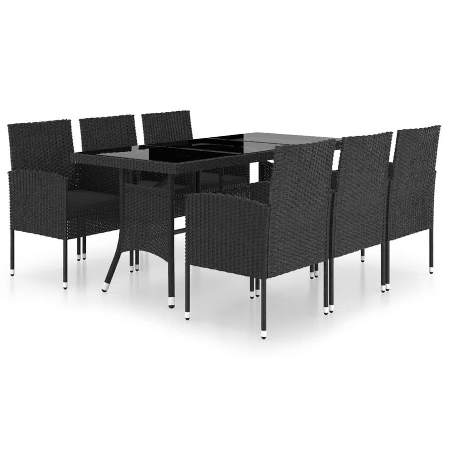 NNEVL 7 Piece Garden Dining Set Poly Rattan Black-0