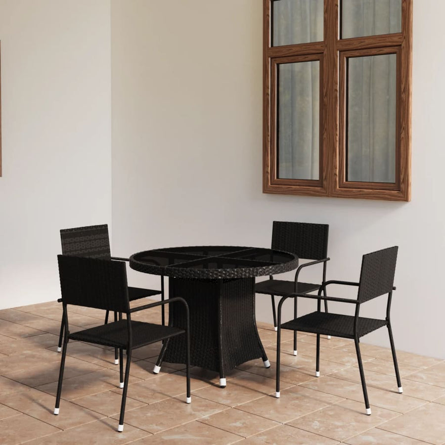 NNEVL 5 Piece Garden Dining Set Poly Rattan Black-0