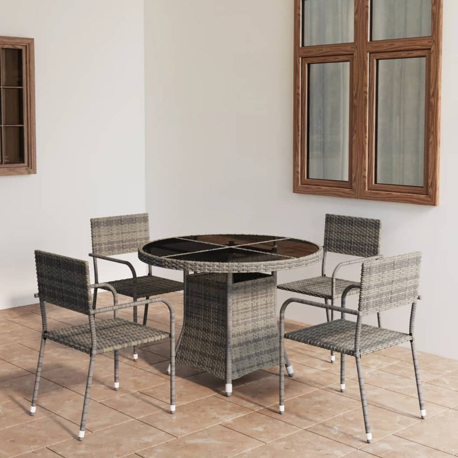 NNEVL 5 Piece Garden Dining Set Poly Rattan Anthracite & Grey-0