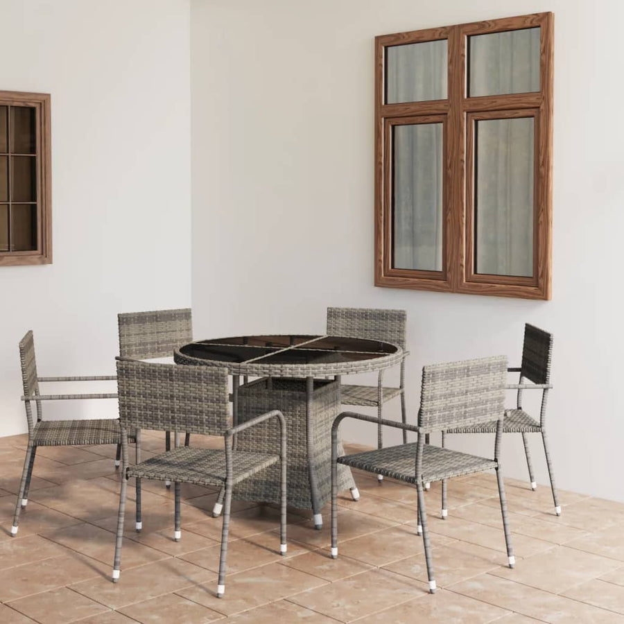 NNEVL 7 Piece Garden Dining Set Poly Rattan Anthracite & Grey-0