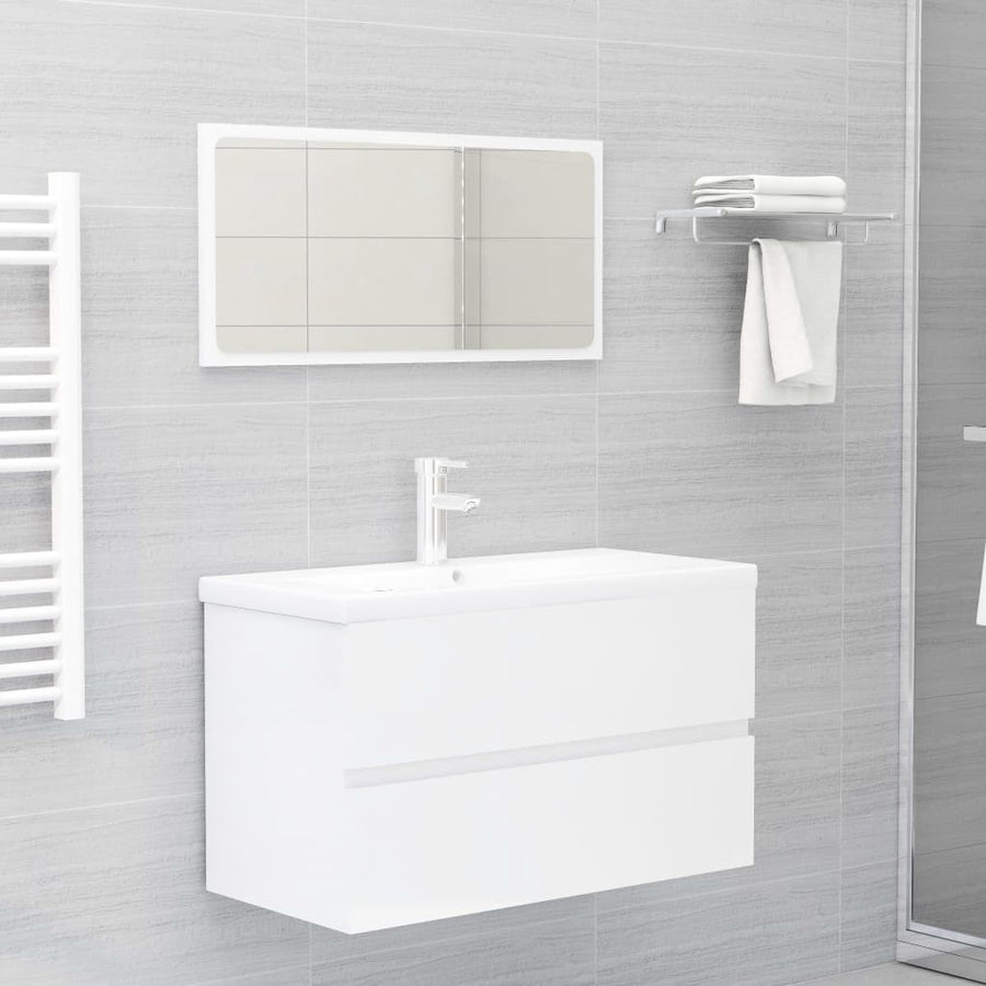 NNEVL 2 Piece Bathroom Furniture Set High Gloss White Chipboard-0