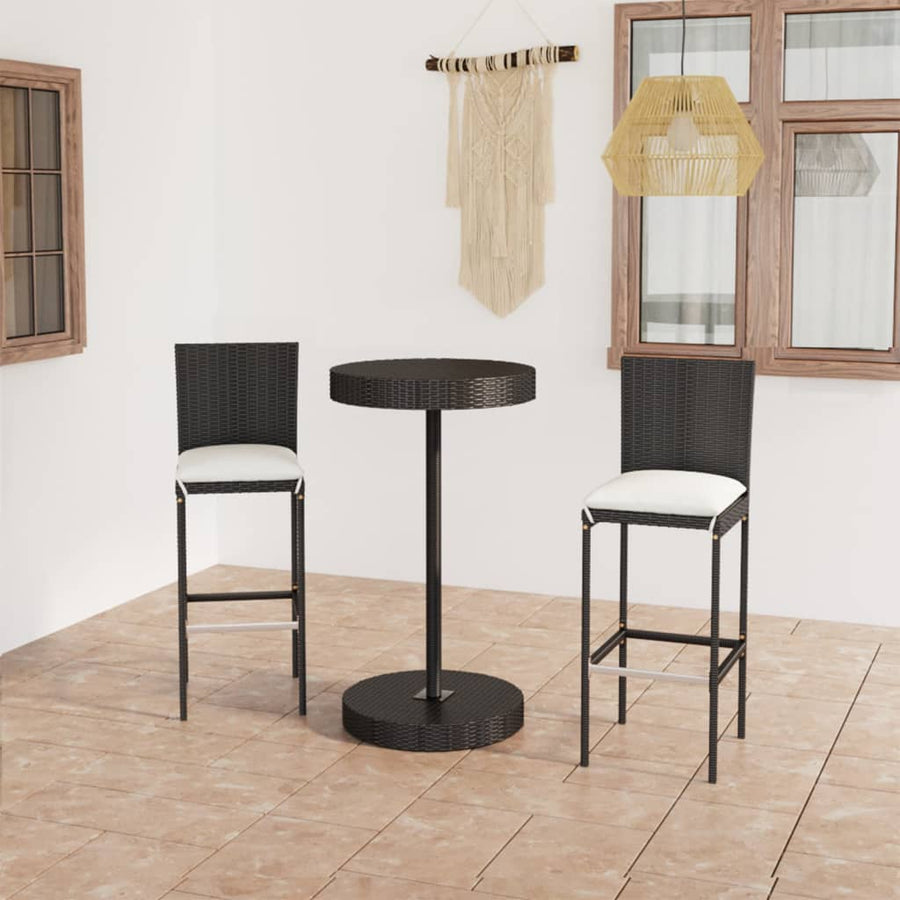 NNEVL 3 Piece Garden Bar Set with Cushions Poly Rattan Black-0