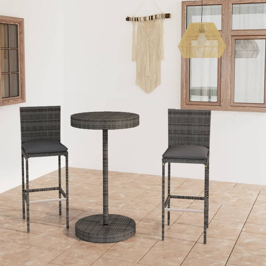 NNEVL 3 Piece Garden Bar Set with Cushions Poly Rattan Grey-0
