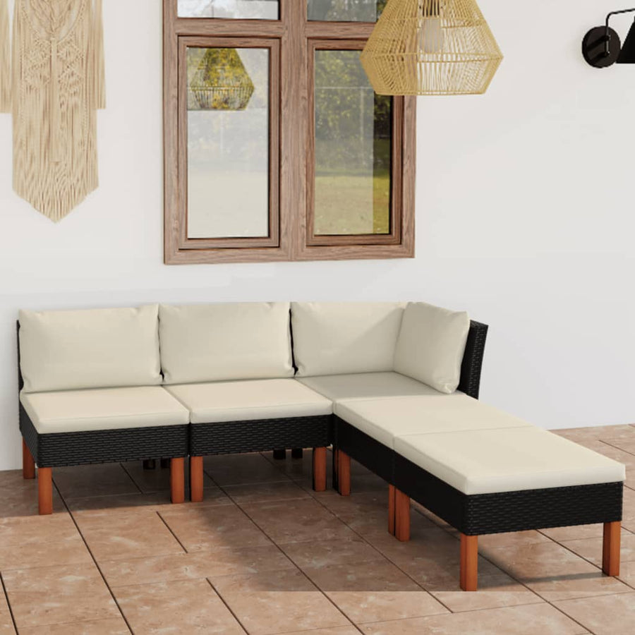 NNEVL 5 Piece Garden Lounge Set with Cushions Poly Rattan Black-0