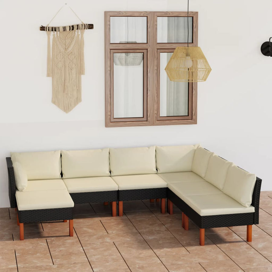 NNEVL 7 Piece Garden Lounge Set with Cushions Poly Rattan Black-0