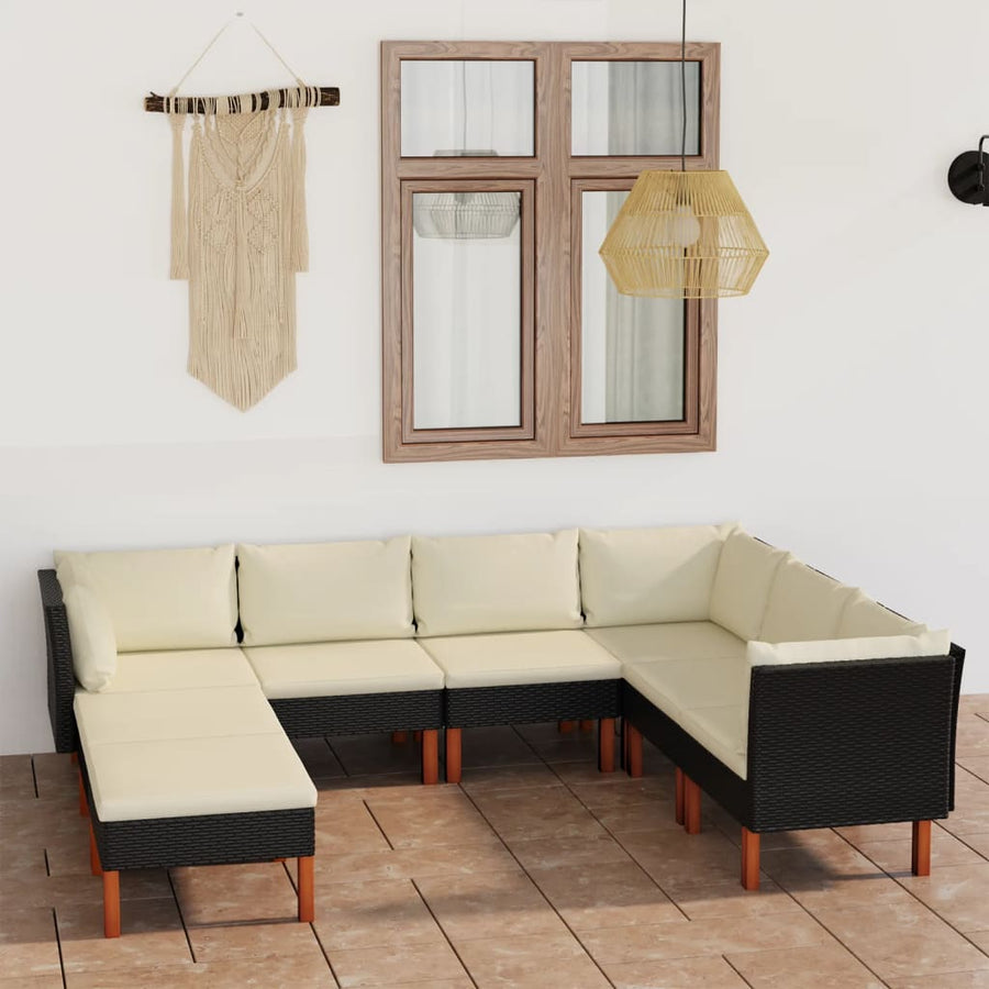 NNEVL 8 Piece Garden Lounge Set with Cushions Poly Rattan Black-0