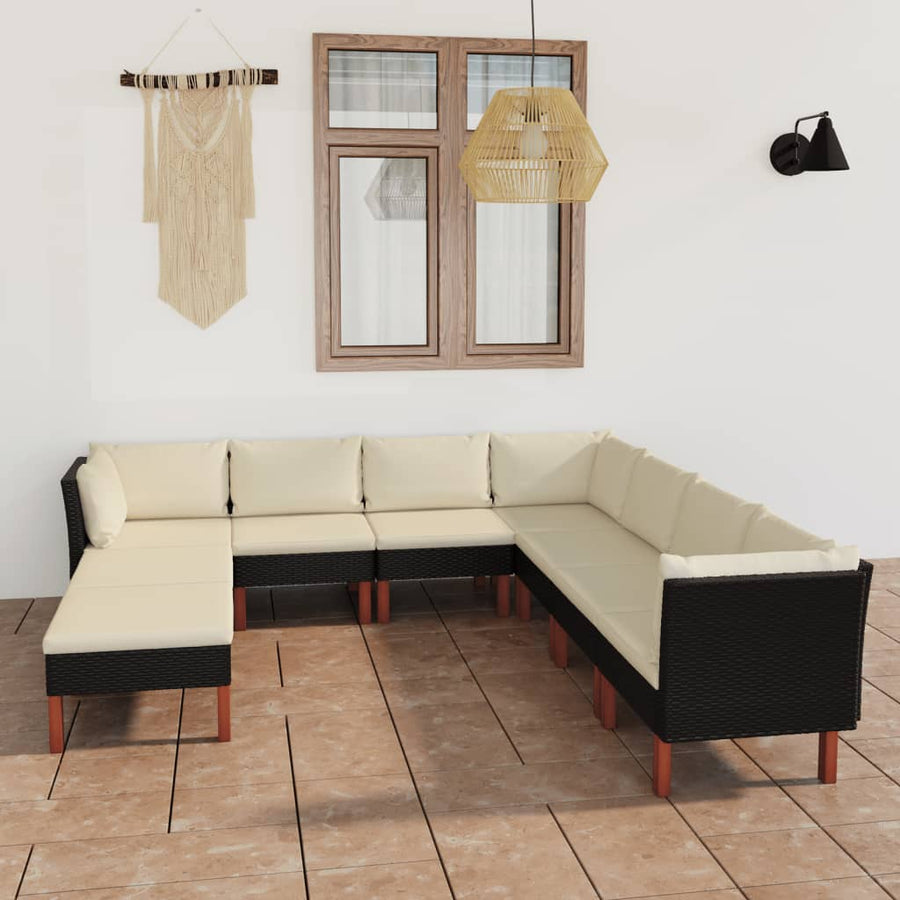 NNEVL 9 Piece Garden Lounge Set with Cushions Poly Rattan Black-0