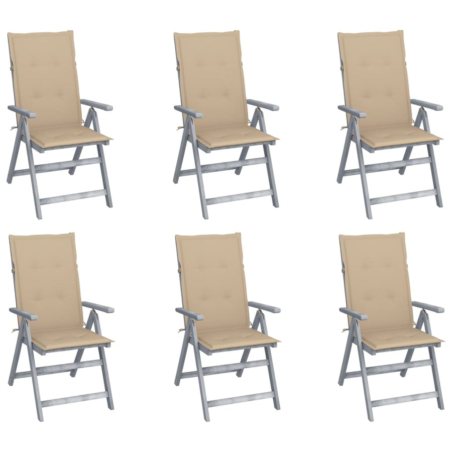 NNEVL Garden Reclining Chairs 6 pcs with Cushions Solid Acacia Wood-0