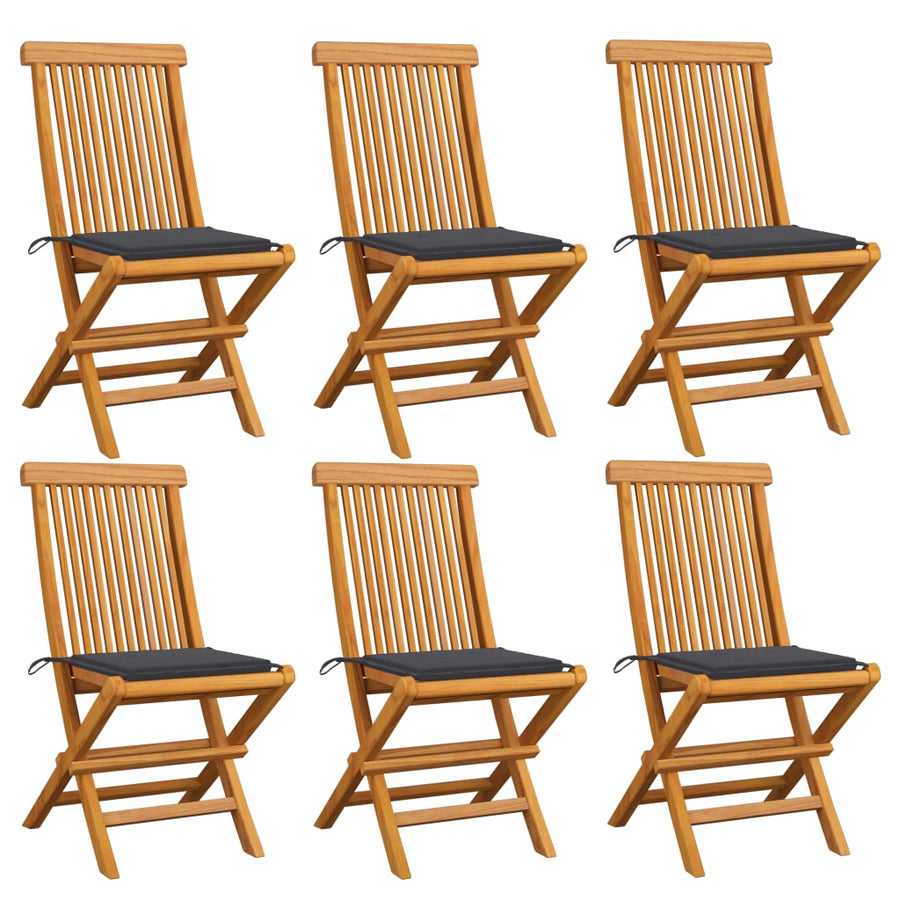 NNEVL Garden Chairs with Anthracite Cushions 6 pcs Solid Teak Wood-0