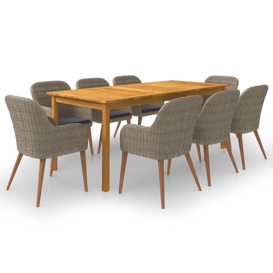 NNEVL 9 Piece Garden Dining Set Brown-0