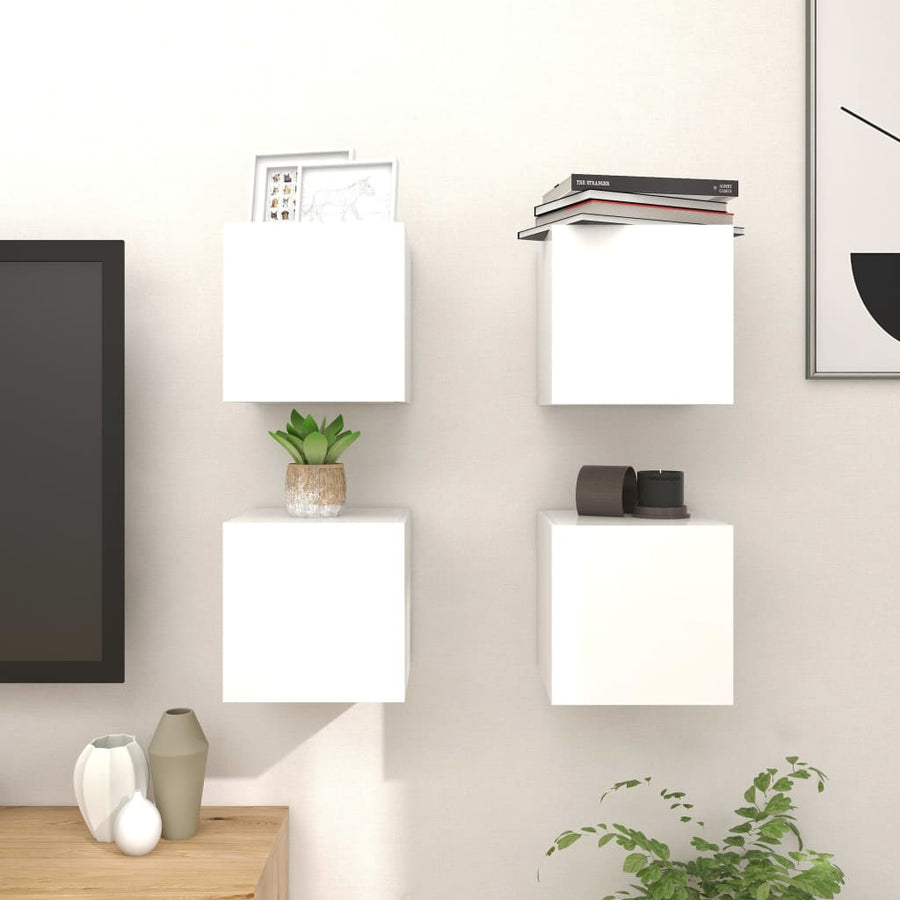 NNEVL Wall Mounted TV Cabinets 4 pcs High Gloss White 30.5x30x30 cm-0