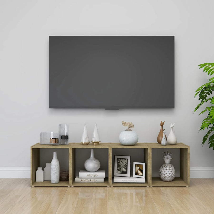 NNEVL TV Cabinets 4 pcs White and Sonoma Oak 37x35x37 cm Chipboard-0
