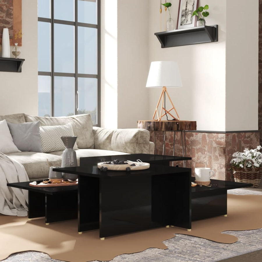 NNEVL Coffee Tables 2 pcs High Gloss Black 111.5x50x33 cm Engineered Wood-0