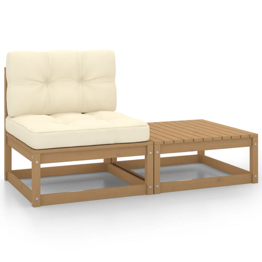 NNEVL 2 Piece Garden Lounge Set with Cushions Honey Brown Pinewood-0