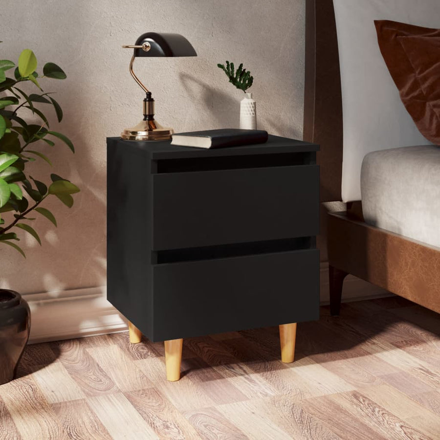 NNEVL Bed Cabinets with Solid Pinewood Legs 2 pcs Black 40x35x50 cm-0