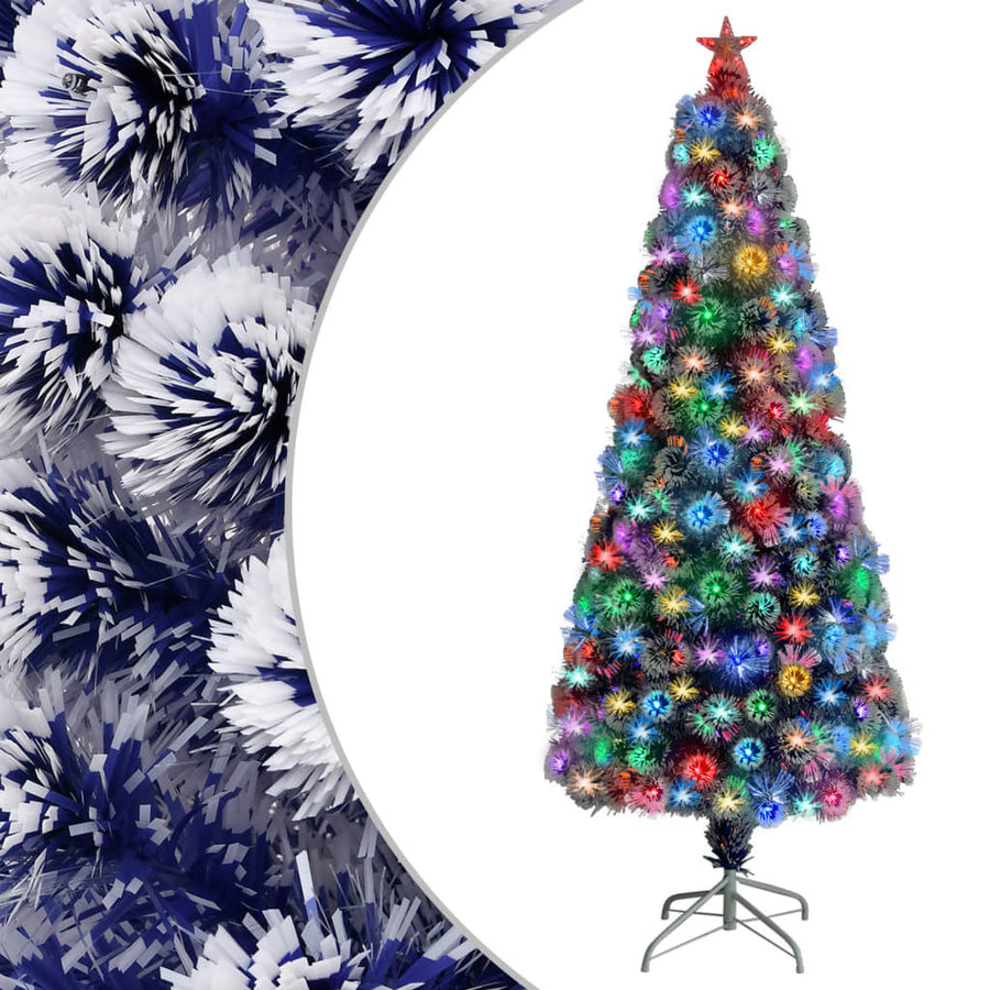 NNEVL Artificial Christmas Tree with LED White&Blue 180 cm Fibre Optic-0