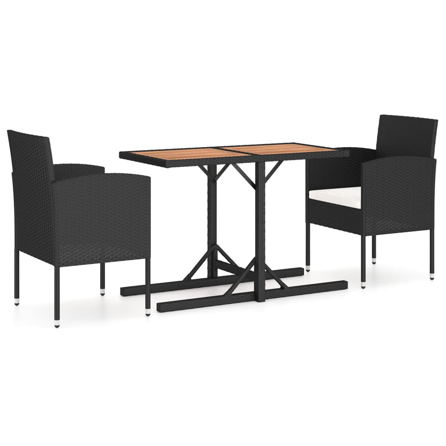 NNEVL 3 Piece Garden Dining Set Solid Acacia Wood & Poly Rattan Black-0