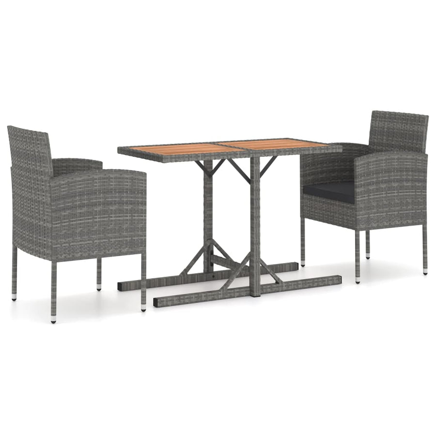 NNEVL 3 Piece Garden Dining Set Solid Acacia Wood & Poly Rattan Anthracite-0