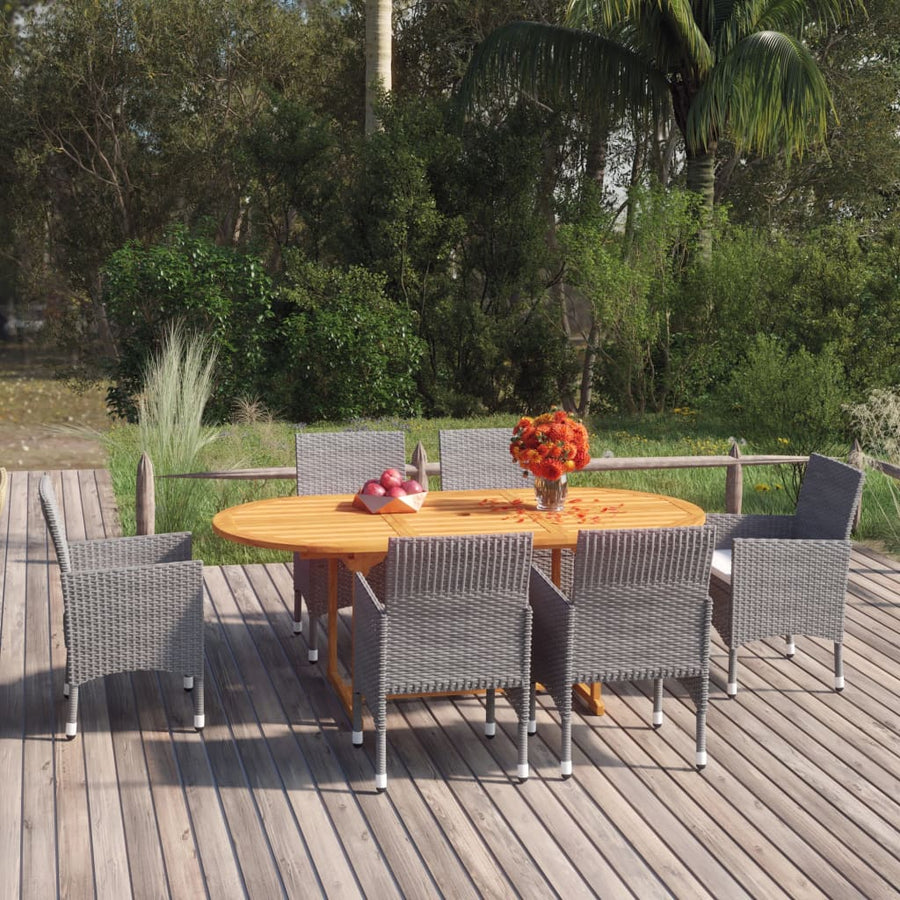 NNEVL 7 Piece Garden Dining Set Poly Rattan Grey-0