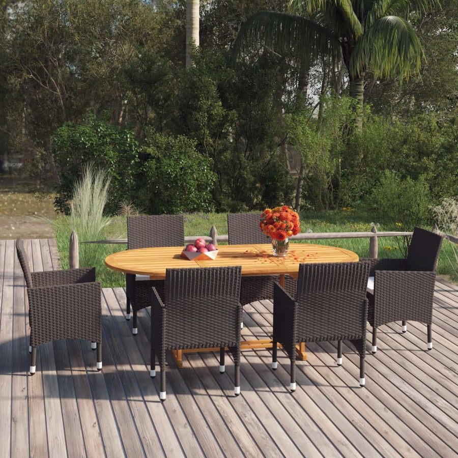 NNEVL 7 Piece Garden Dining Set Poly Rattan Brown-0