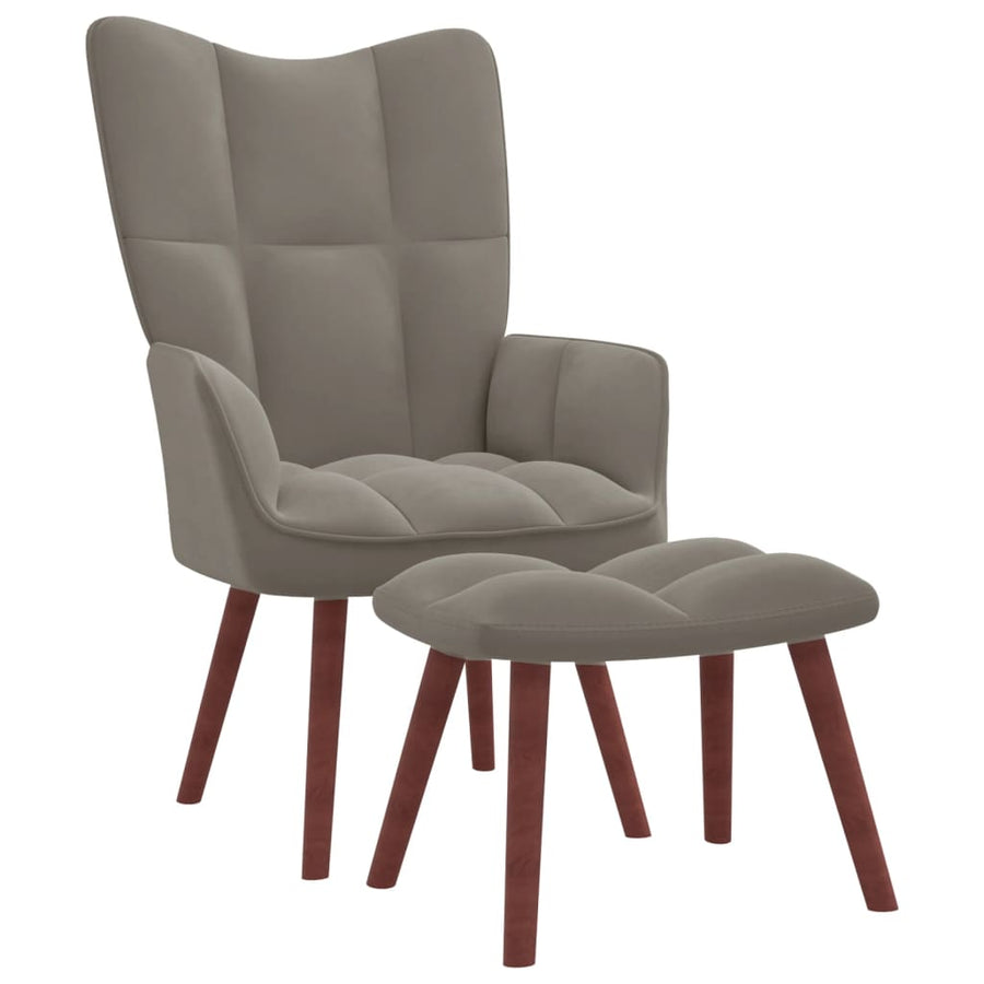 NNEVL Relaxing Chair with a Stool Light Grey Velvet-0