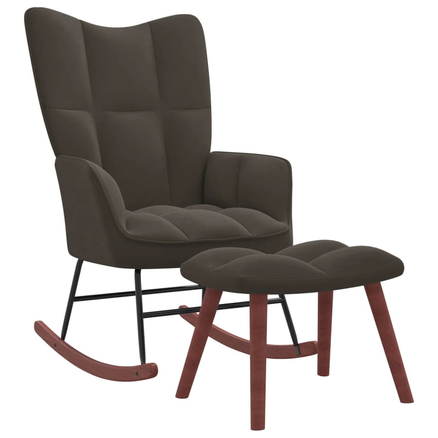 NNEVL Rocking Chair with a Stool Dark Grey Velvet-0