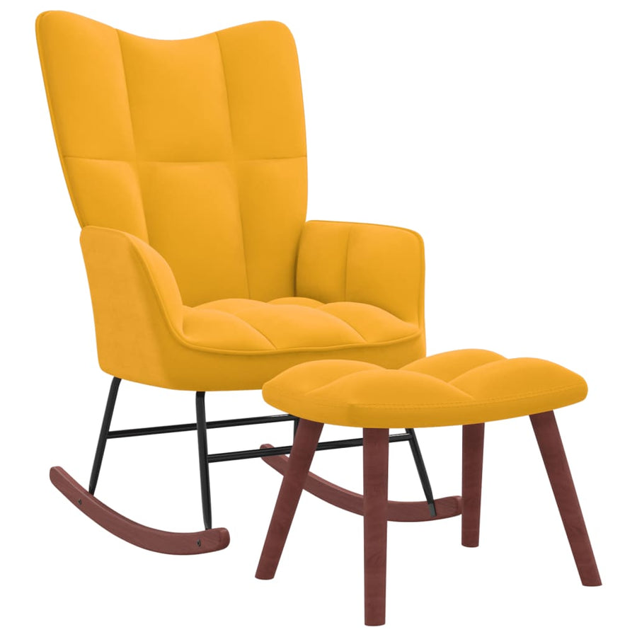 NNEVL Rocking Chair with a Stool Mustard Yellow Velvet-0