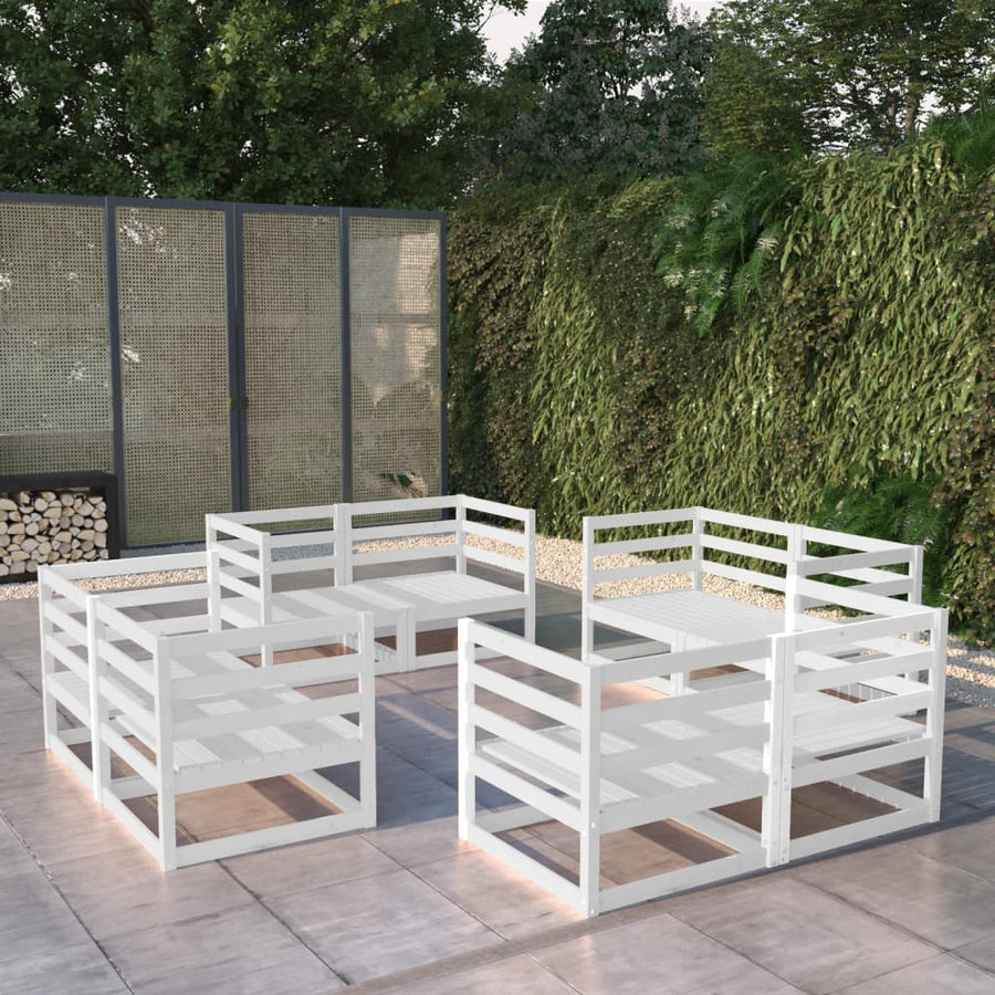 NNEVL 8 Piece Garden Lounge Set White Solid Pinewood-0